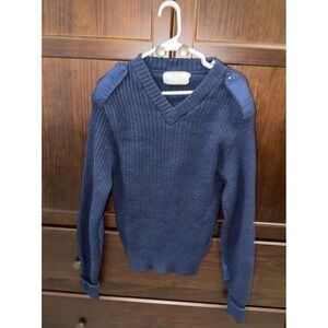 Vintage Iron Run Wool Sweater Men Size 40 Blue Elbow Pads Military 80s American